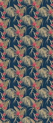 Fabric roller blind for window featuring an interesting plants botanical pattern