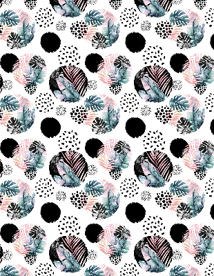 Blackout roller blind circles and leaves pattern