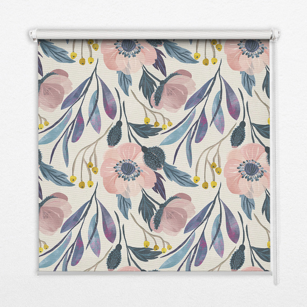 Blackout roller blind for window poppies print