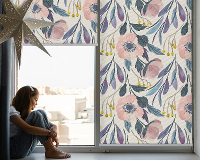 Blackout roller blind for window poppies print