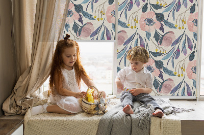 Blackout roller blind for window poppies print
