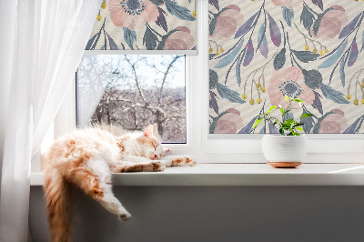Blackout roller blind for window poppies print
