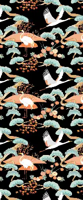 Fabric roller blind for window flying heron pattern