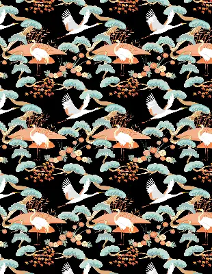 Fabric roller blind for window flying heron pattern