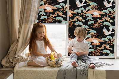 Fabric roller blind for window flying heron pattern