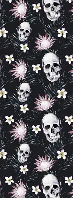 Blackout roller blind with a skulls and flowers print