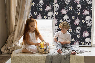 Blackout roller blind with a skulls and flowers print