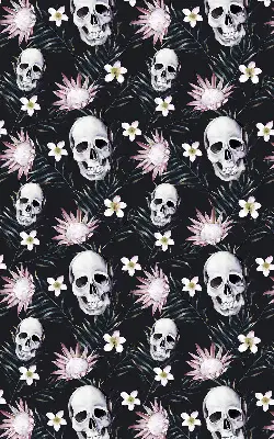 Blackout roller blind with a skulls and flowers print
