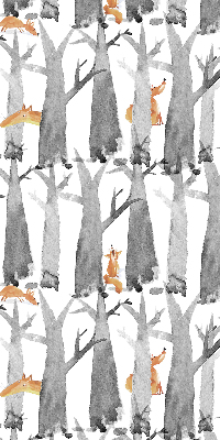 Fabric roller blind for window Gray trees red foxes