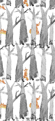Fabric roller blind for window Gray trees red foxes