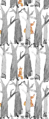 Fabric roller blind for window Gray trees red foxes