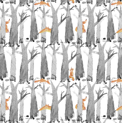 Fabric roller blind for window Gray trees red foxes