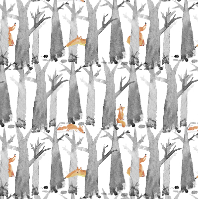 Fabric roller blind for window Gray trees red foxes