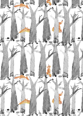 Fabric roller blind for window gray trees and red foxes pattern