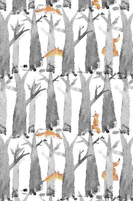 Fabric roller blind for window Gray trees red foxes