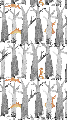 Fabric roller blind for window Gray trees red foxes