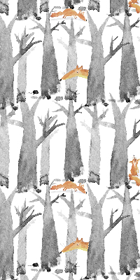 Fabric roller blind for window Gray trees red foxes