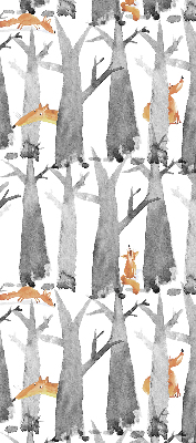 Fabric roller blind for window Gray trees red foxes