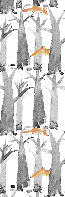 Fabric roller blind for window Gray trees red foxes
