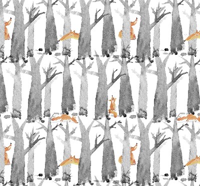 Fabric roller blind for window Gray trees red foxes