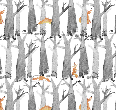 Fabric roller blind for window Gray trees red foxes