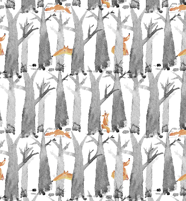 Fabric roller blind for window Gray trees red foxes