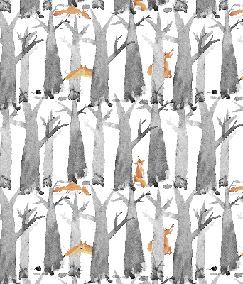 Fabric roller blind for window Gray trees red foxes