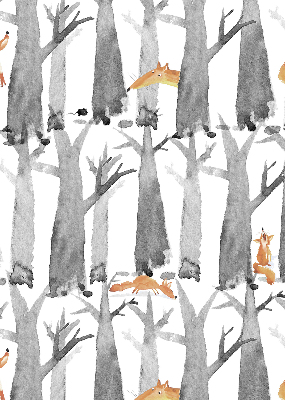 Fabric roller blind for window Gray trees red foxes
