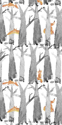 Fabric roller blind for window Gray trees red foxes