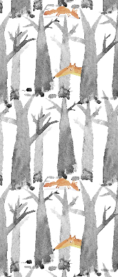 Fabric roller blind for window Gray trees red foxes