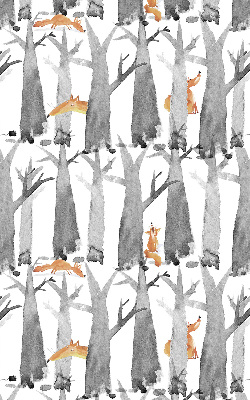 Fabric roller blind for window Gray trees red foxes