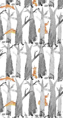 Fabric roller blind for window Gray trees red foxes