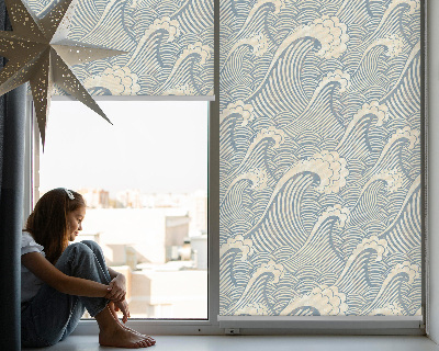 Fabric roller blind for window with water waves pattern