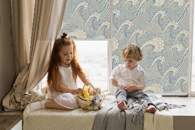 Fabric roller blind for window Water waves