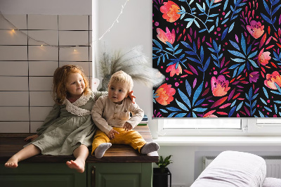 Fabric roller blind for window poppy pattern