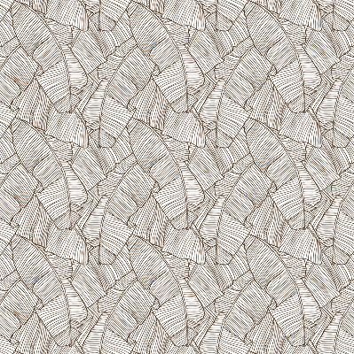 Blackout roller blind for window with a drawn palm leaves pattern