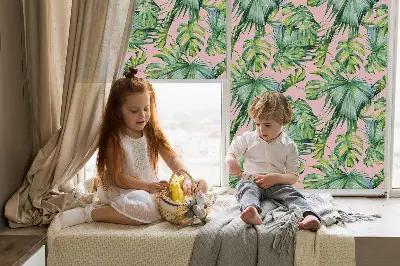 Fabric roller blind for windows with tropical leaf varieties
