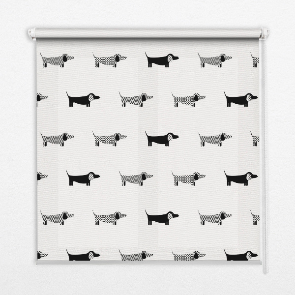 Fabric roller blind for window with drawn dogs print