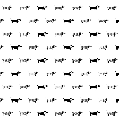 Fabric roller blind for window with drawn dogs print