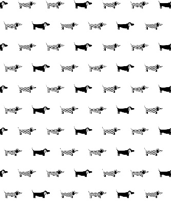 Fabric roller blind for window with drawn dogs print