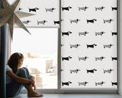 Fabric roller blind for window with drawn dogs print