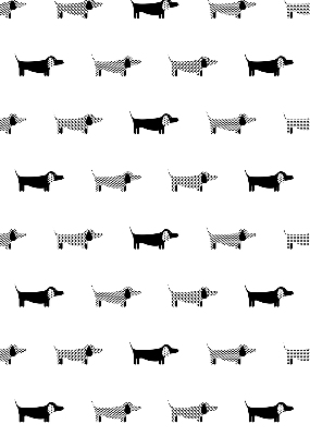 Fabric roller blind for window with drawn dogs print