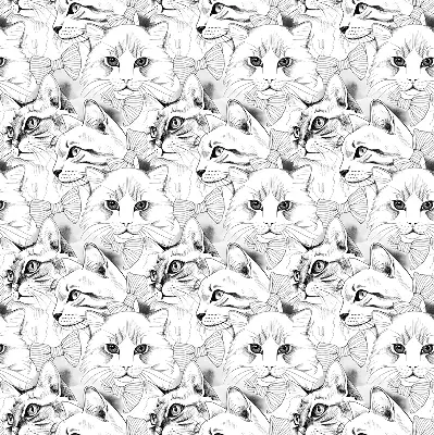 Fabric roller blind for window drawn cats pattern