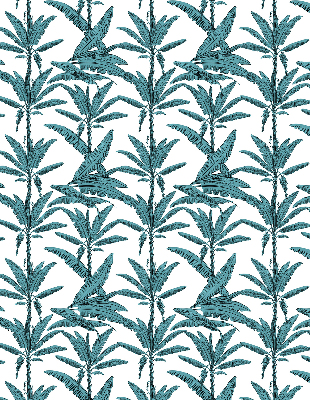 Blackout roller blind with a palm leaf pattern