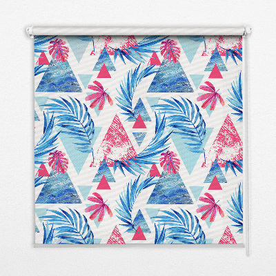 Fabric roller blind for window Blue leaves and triangles