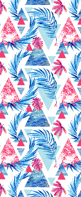 Fabric roller blind for window Blue leaves and triangles