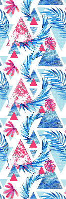 Fabric roller blind for window Blue leaves and triangles