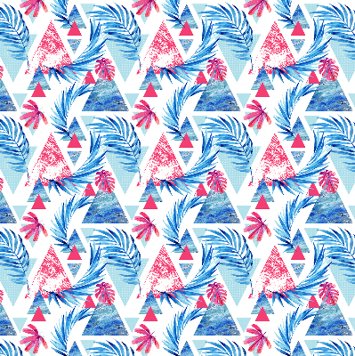 Fabric roller blind for window Blue leaves and triangles