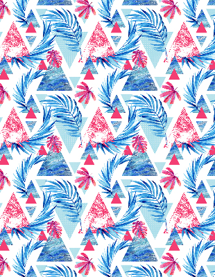 Fabric roller blind for window Blue leaves and triangles