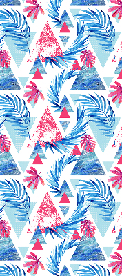 Fabric roller blind for window Blue leaves and triangles